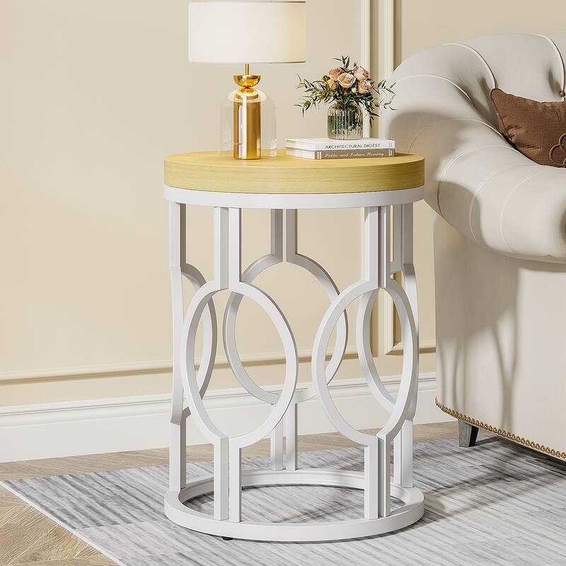 Wood Round End Side Table for Living Room Bedroom - 1 PC - Beige