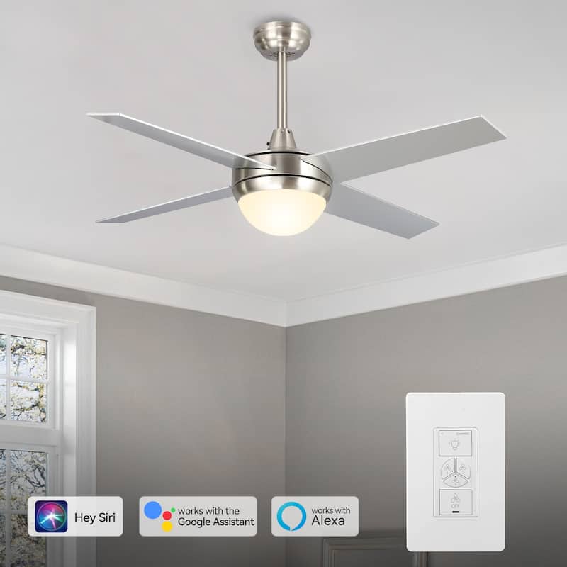 CARRO Norfolk 48" Indoor Smart Ceiling Fan with LED Light and Wall Control - Silver