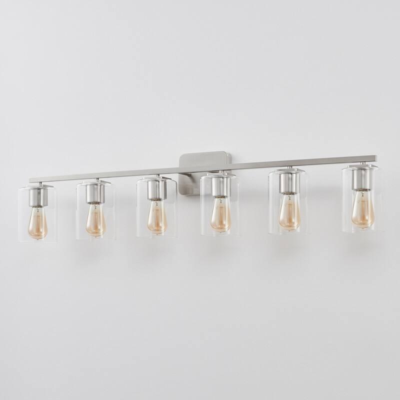 KAWOTI 6-Light Square Clear Glass Shade Vanity Light