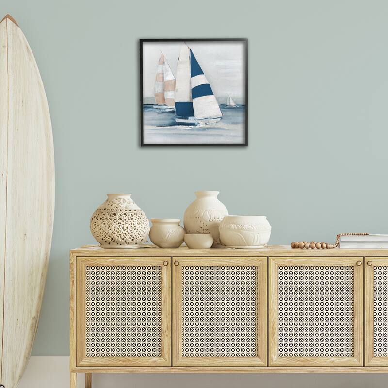 Stupell Striped Sailboat Voyage Framed Giclee Art Design By Sally Swatland