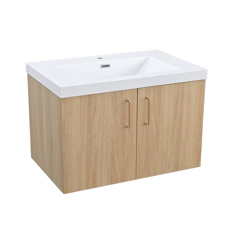 Prismella 24" 30" Wall-Mount Bathroom Vanity in Oak with Top - 30 in. Vantiy