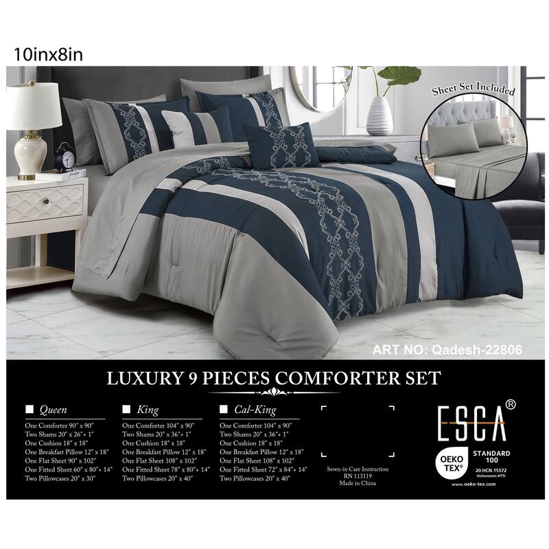 Shatex Qadesh 9PC Bedding Comforter Set All-season Reversible Bed in a Bag