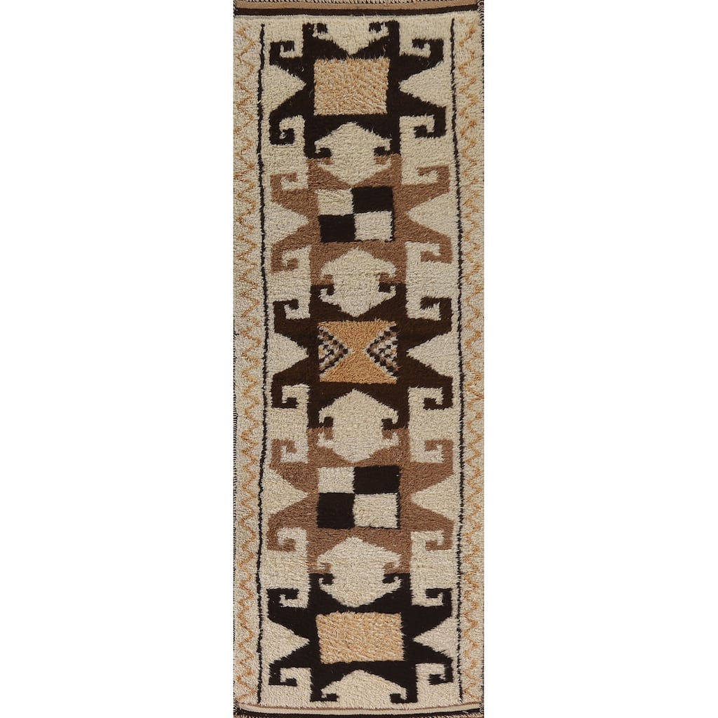 Vegetable Dye Kurdish Runner Rug Handmade Turkish Wool Carpet - 3'4"x 10'7"