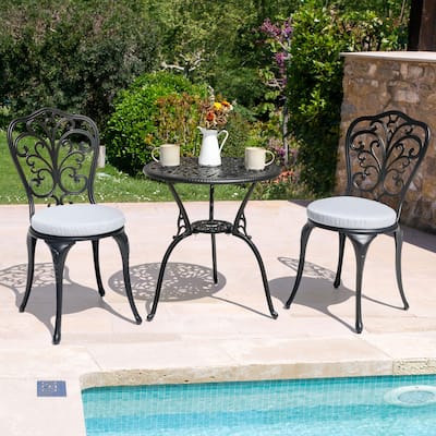 Outdoor 3-Piece Cast Aluminum Patio Set with Cushions and Umbrella Hole - 16.54*20.28*34.65 inch