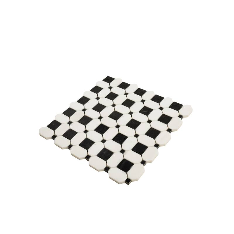 Apollo tile 12 x 12 Noir Luxe Polished Eastern Black Thassos White Marble Tile (5.08 sq ft/case) - 5 Pack