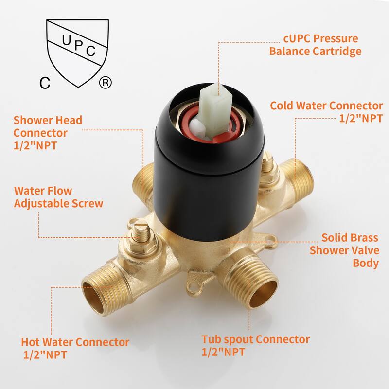 Wall Mount Shower Faucet with Hand Shower Brass 10-Setting Spray Complete Wall Mounted Shower System with Valve