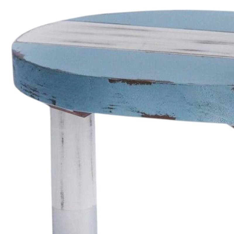 HomeRoots 10" Blue And White Solid Wood Handmade Round Riser - 14.50 in. x 6.50 in. x 9.50 in.
