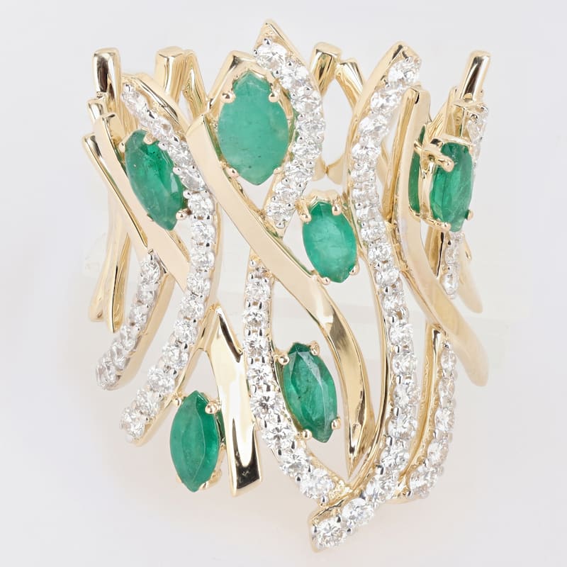 Miadora 1 3/4ct TGW Emerald and 1 2/5ct TDW Diamond Statement Eternity Ring in 14k Yellow Gold