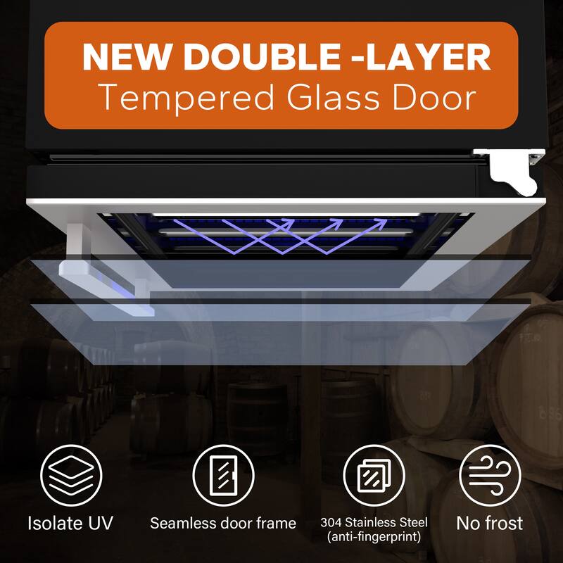 Ca'Lefort 24 inch 56 bottle Built-In Wine Cooler, Stainless Steel Compressor Wine Refrigerator