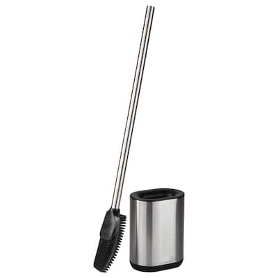 Bath Bliss Stainless Steel Satin Toilet Brush and Holder with Soft Rubber Bristles - 4.5"x 3.1"x 20.6"