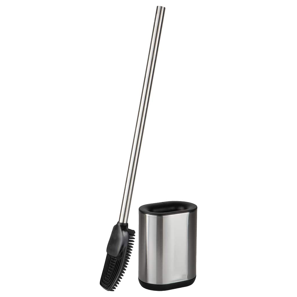 Bath Bliss Stainless Steel Satin Toilet Brush and Holder with Soft Rubber Bristles - 4.5"x 3.1"x 20.6"