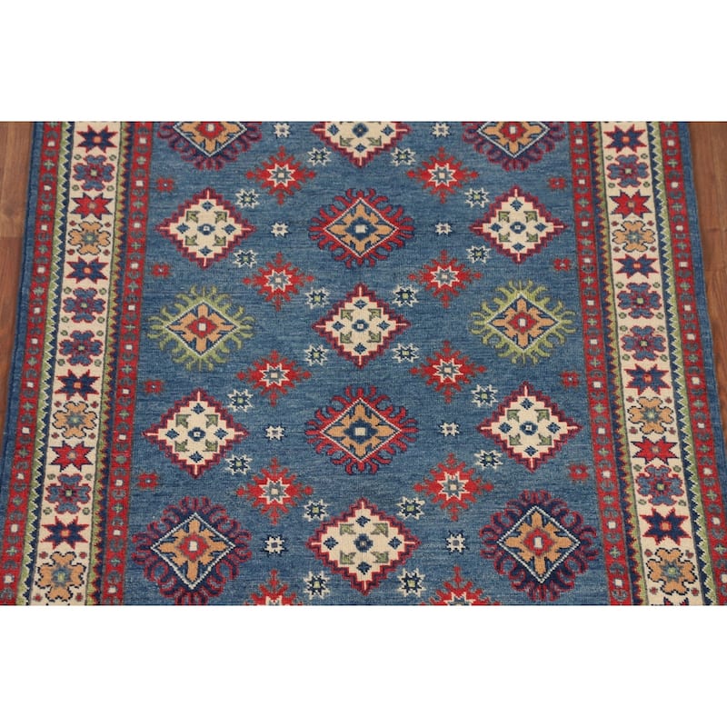 Traditional Blue Kazak Area Rug Handmade Oriental Wool Carpet - 4'1" x 6'0"