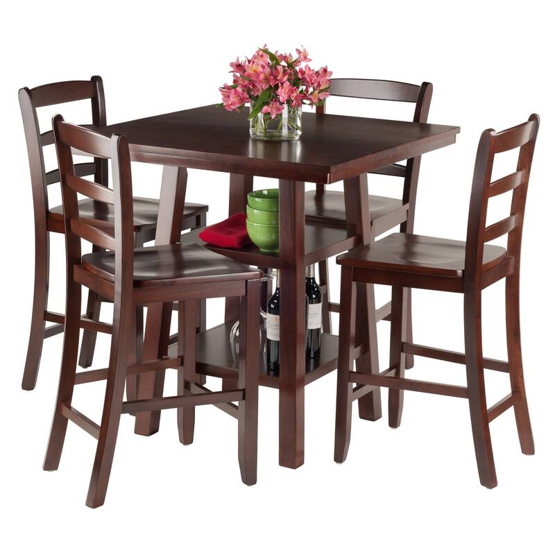 Compact 5 Piece High Table Set with Ladder Back Chairs for Kitchen or Dining - 33.86 x 33.86 x 36.06 inches