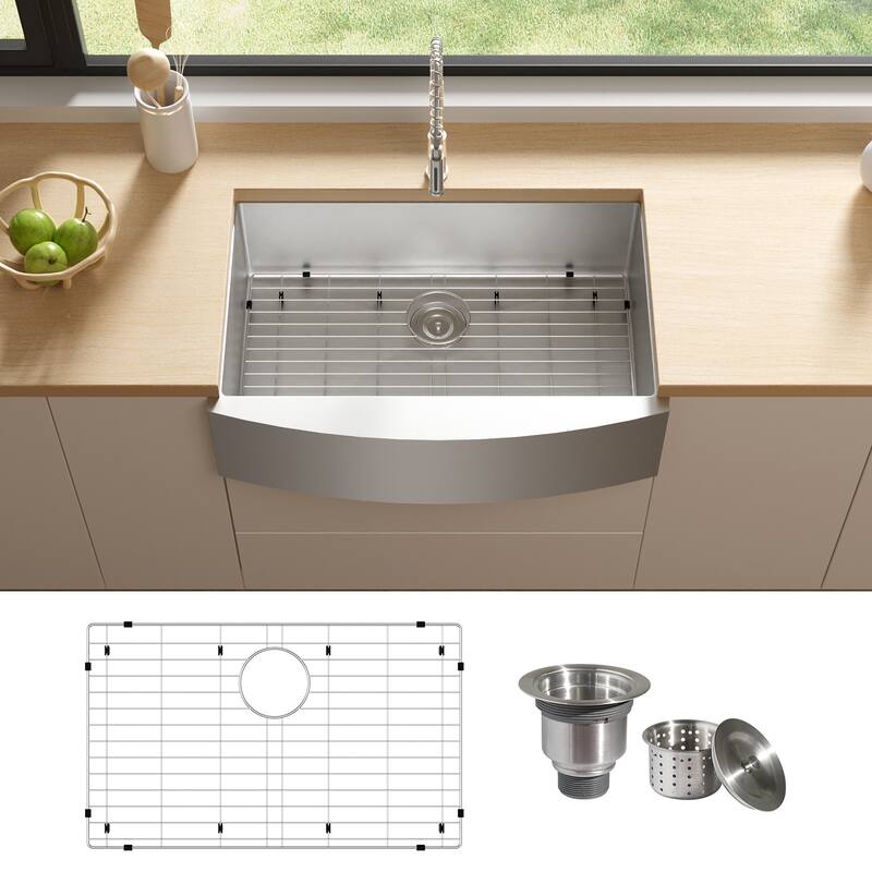 TECASA OPWS231 Farmhouse Kitchen Sink 33 in Round Apron Front 16g T304 - 33"x 22"