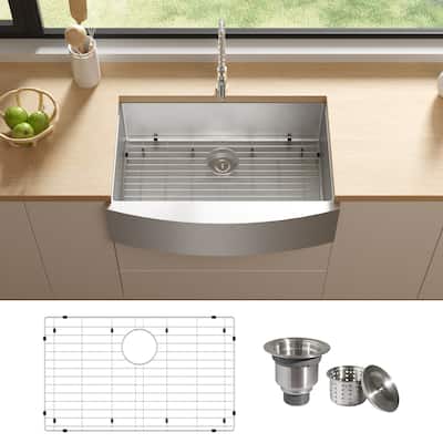 TECASA OPWS231 Farmhouse Kitchen Sink 33 in Round Apron Front 16g T304 - 33"x 22"