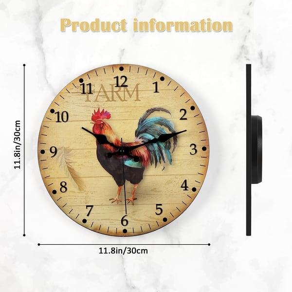 dimension image slide 1 of 3, 12 inch MDF Wooden Wall Clock Battery Powered, Living Room Decoration