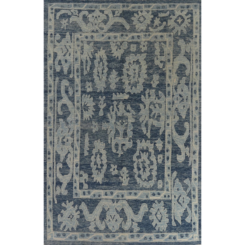 Hand Knotted Oriental 100% Wool Carpet Transitional All-Over Navy Blue & Blues Oushak Area Rug - 11' 10'' X 7' 11''
