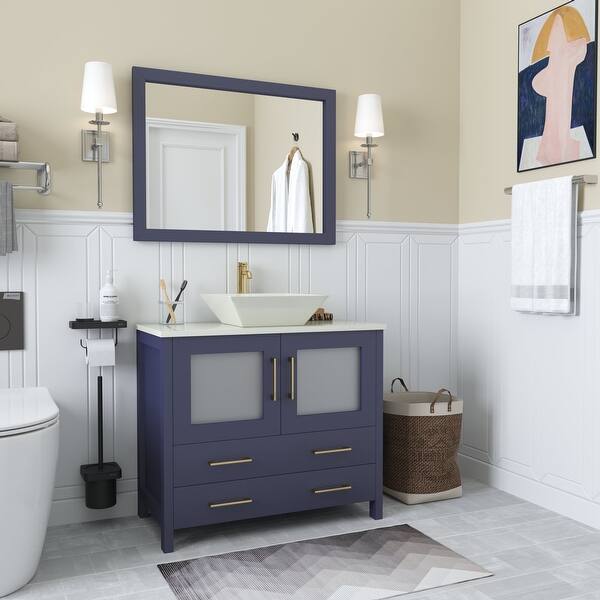 Vanity Art 12 in. W x 18.5 in. D x 30 in. H Bath Vanity Side Cabinet in Blue with Engineered Marble Top