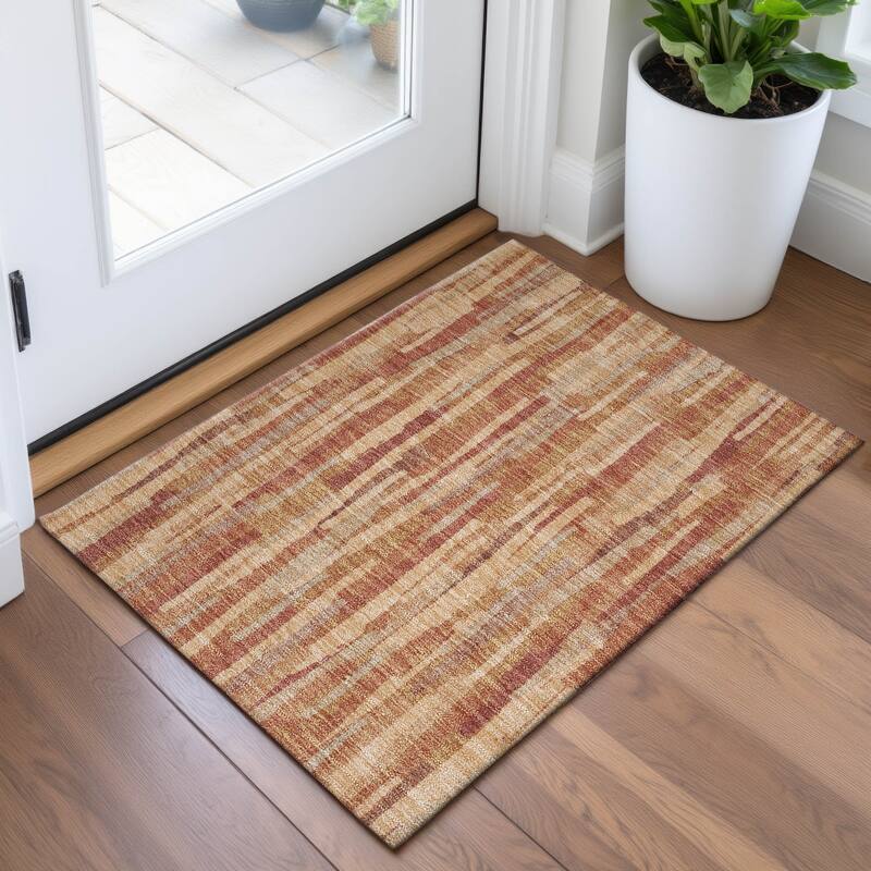 Premium Washable Super Soft Global Stripes Mayfield Rug - Salmon - 1'8" x 2'6"