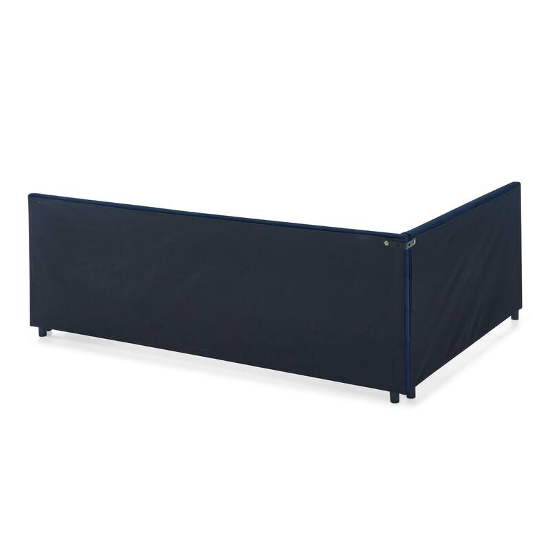 Mid-Century Velvet Queen Daybed with Tufted Backrest and Armrest, Convertible Sofa Bed Frame, Sturdy Upholstered Platform