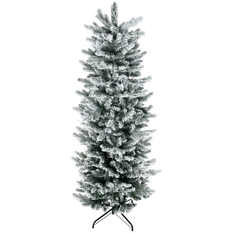 6ft Snow-Dusted Pencil Christmas Tree with Realistic Branches and Steel Base