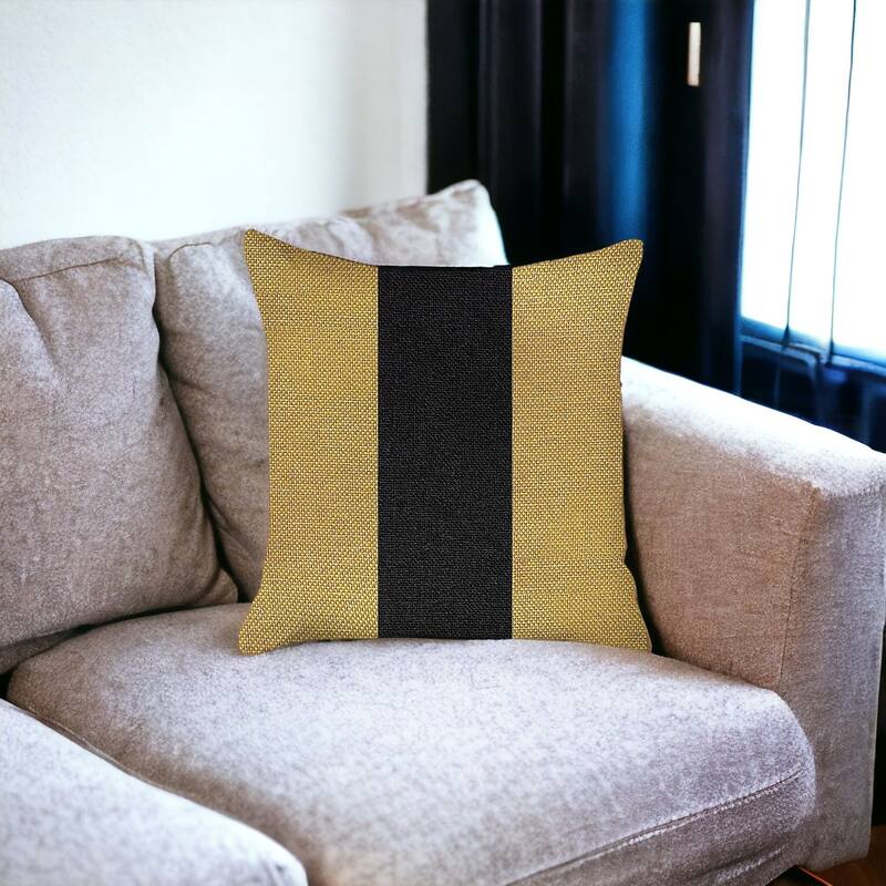 HomeRoots 18" X 18" Yellow And Black Geometric Zippered Handmade Polyester Throw Pillow Cover