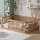 preview thumbnail 20 of 32, Twin/Full Size Wooden Floor Bed, Kids Bed Frame with Fence Guardrail, Toddle Bed with Small Opening