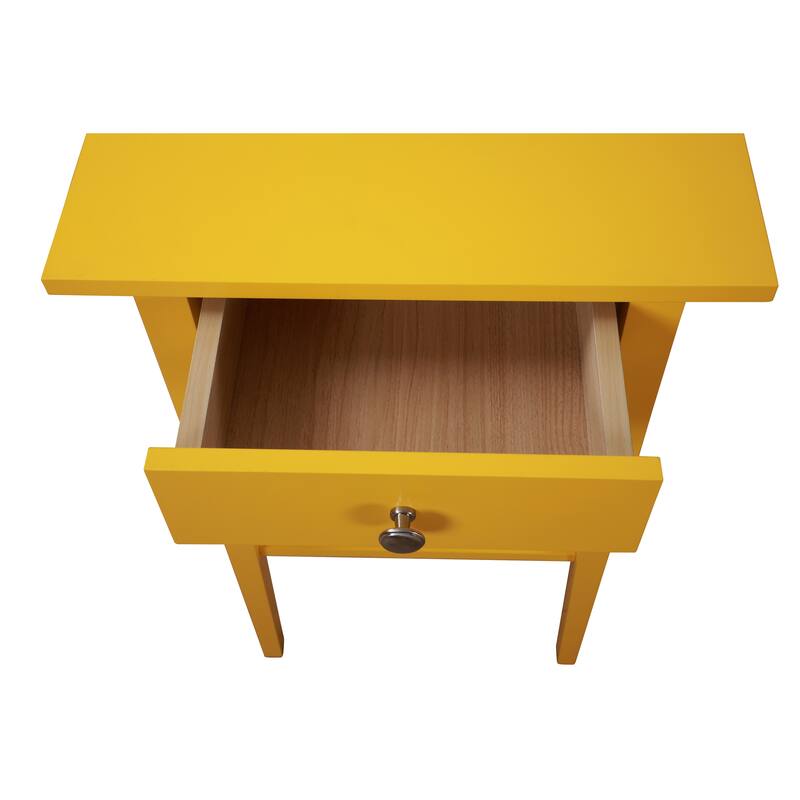 Yellow Nightstand 28x18x14 Vibrant Bedside Table with Cheerful Finish, Sleek Lines, Storage Drawer and Easy Assembly