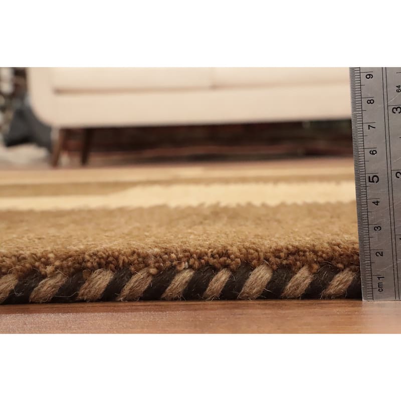 Hand Knotted Oriental 100% Wool Carpet Modern Geometric Brown Gabbeh Area Rug - 8' 1'' X 5' 8''