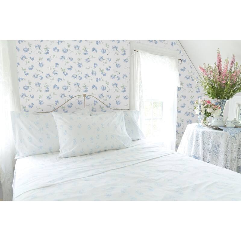 LoveShackFancy Ribbon Rosa French Blue Peel and Stick Wallpaper