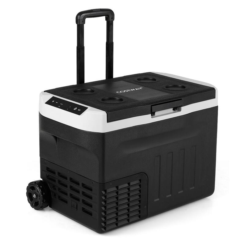 Black Portable Car Refrigerator with Adjustable Temp, LED and Cup Holders