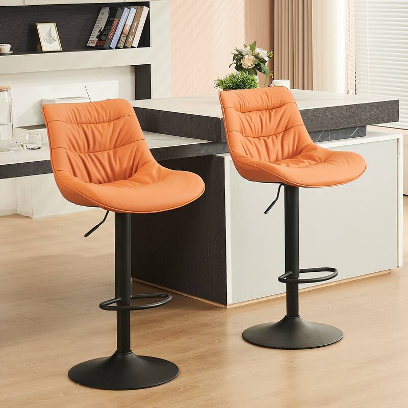 Adjustable Bar Stools Set of 2 Faux Leather Swivel Bar Chairs