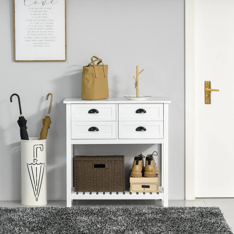 Modern Buffet Cabinet with 4 Drawers and Slatted Bottom Shelf for Kitchen, Living Room