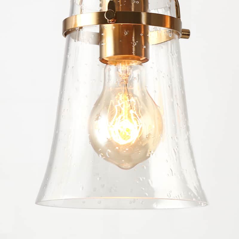Haye Modern Gold Brass 5-Light Chandelier Seeded Glass Kitchen Island Lights for Dining Room - L37.8" x W 5.3" x H16.5"