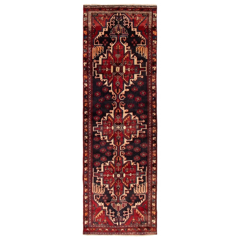 ECARPETGALLERY Hand-knotted Andelz Navy, Red Wool Rug - 3'3 x 9'9 - Dark Navy/ Red - 3'3 x 9'9