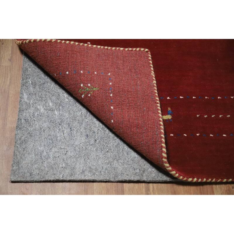 Modern Gabbeh Indian Area Rug Handmade Tribal Red Wool Carpet - 4'10" x 7'7"
