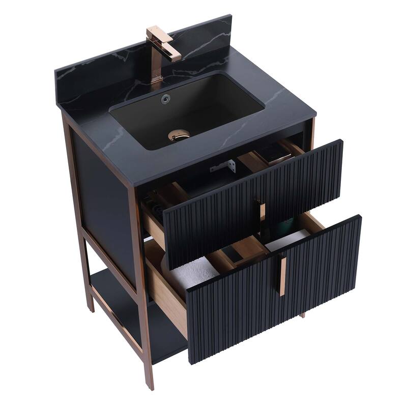 Fine Fixtures Serenity Modern Bathroom Vanity with Black Sintered Stone Top