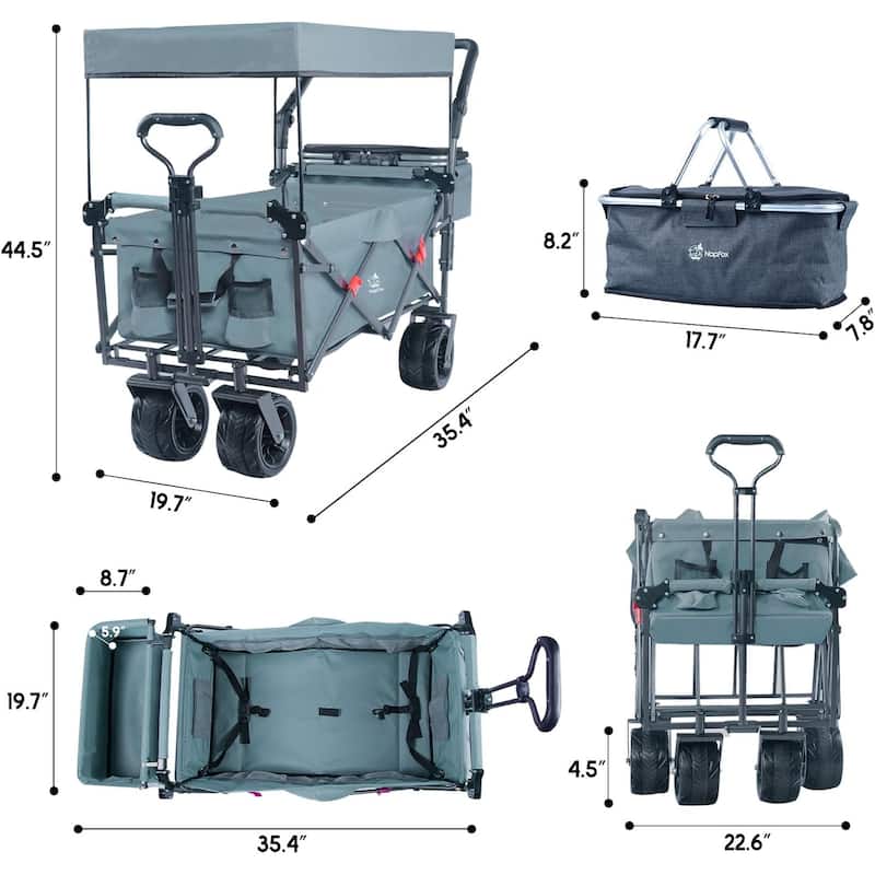 Deluxe 141L Collapsible Wagon with Removable Canopy & Cooler Bag - All-Terrain Wheels with Brake