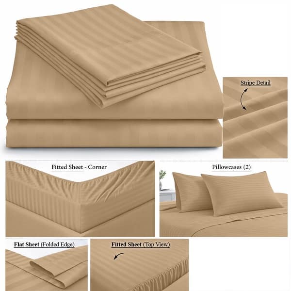 dimension image slide 0 of 6, Home Sweet Home Dream Striped 1200 TC Cotton Deep Pocket Bed Sheet Set