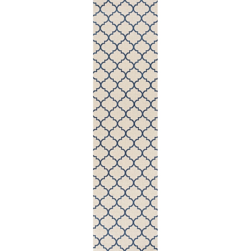JONATHAN Y Isla Ogee Trellis Indoor/Outdoor Area Rug - 2 X 10 - Beige/Navy