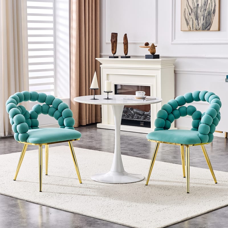 Set of 2 Velvet Dining Chairs with Metal Legs, Modern Upholstered Accent Chairs for Dining Room & Kitchen