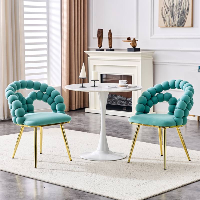 Velvet Dining Chairs with Gold Legs, Upholstered Accent Chairs with Back, Modern Kitchen Chairs, Set of 2