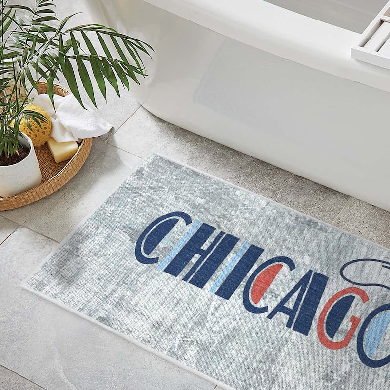 US States Design 3 Piece Bathroom Rugs Set - Non-Slip Ultra Thin Bath Rugs for Bathroom Floor - Washable Bathroom Mats Set
