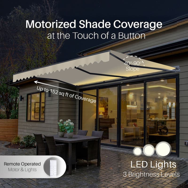 ALEKO Moroccan Semi-Cassette Motorized Patio Awning - Ivory Cream - 16 x 10 Feet