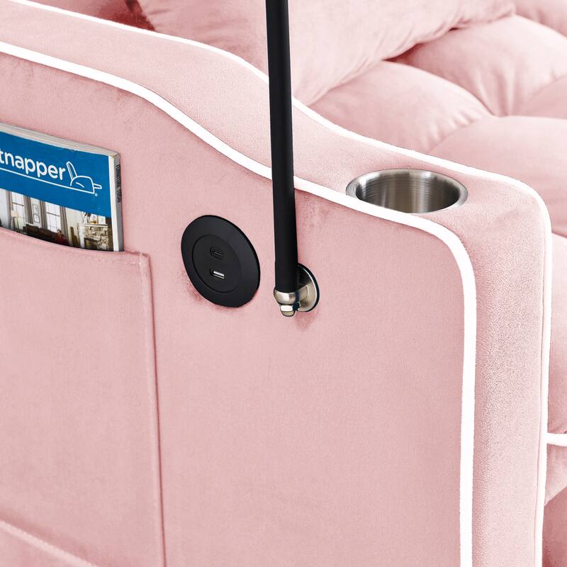 Velvet Foldable Loveseat with Adjustable Back & Ashtray for Livingroom 55.51 inch Versatile Pull-out Sofa Bed with USB Port