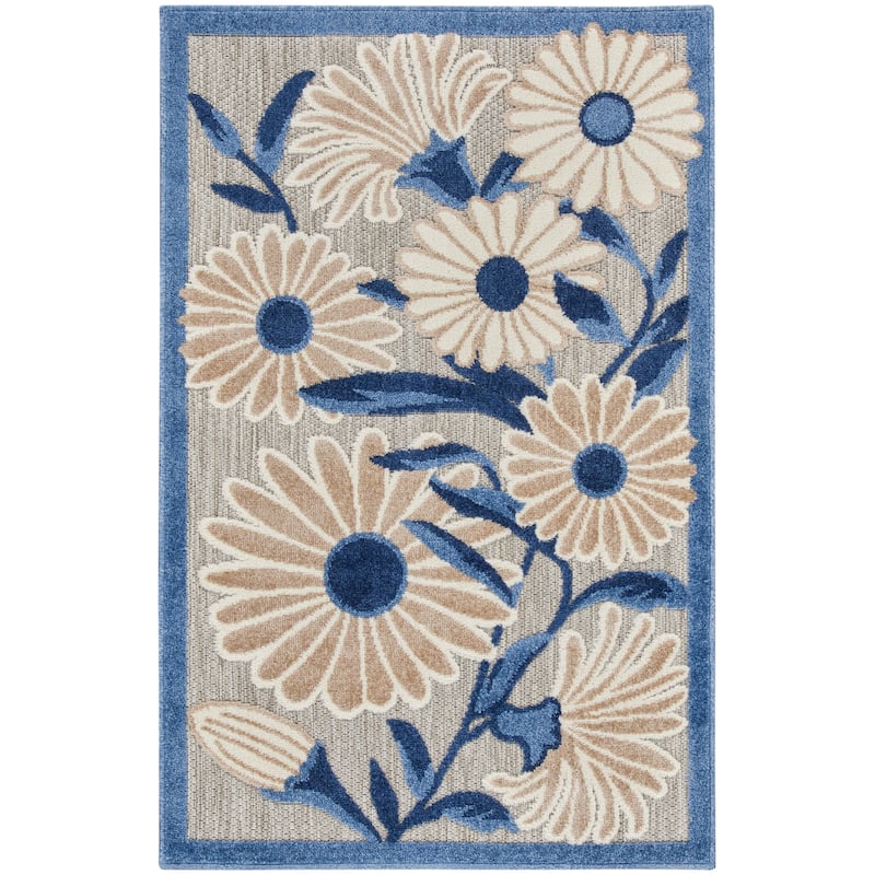 Nourison Alice Indoor/Outdoor Floral Area Rug. - Blue/Grey - 2'8"x4'