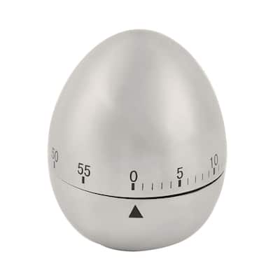 Home Kitchen Stainless Steel Egg Shaped Cooking Alarm Timer 60 Minutes - Silver Tone