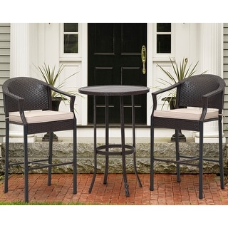 3-Piece Outdoor Wicker Patio Bar Stools with Table Set