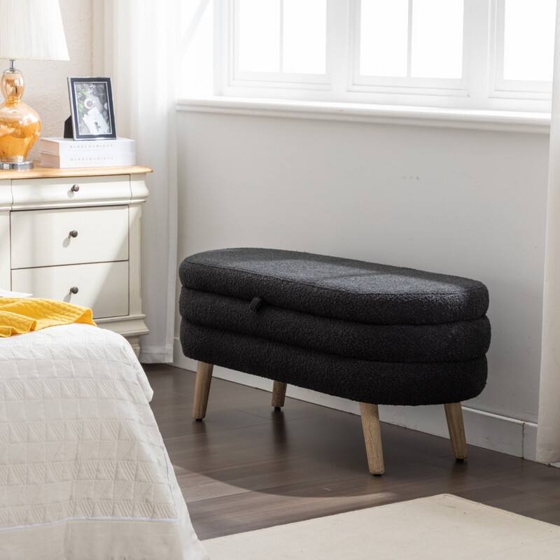 44.88" Seat Widths Soft Boucle Storage Ottoman Footrest Stool