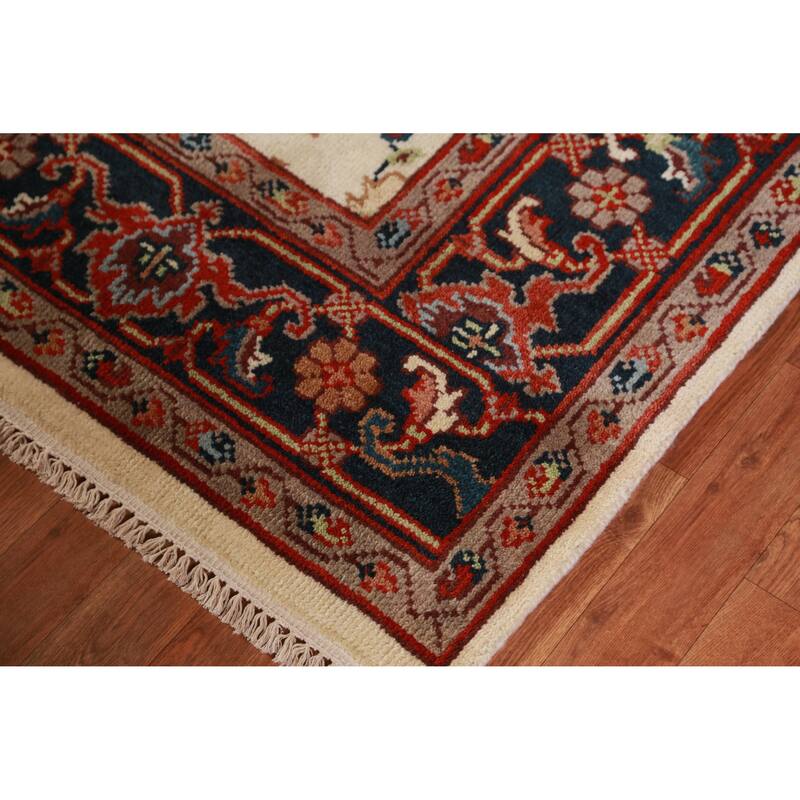Hand Knotted Oriental 100% Wool Carpet Traditional Geometric Beige & Ivories Ziegler Area Rug - 9' 0'' X 6' 0''